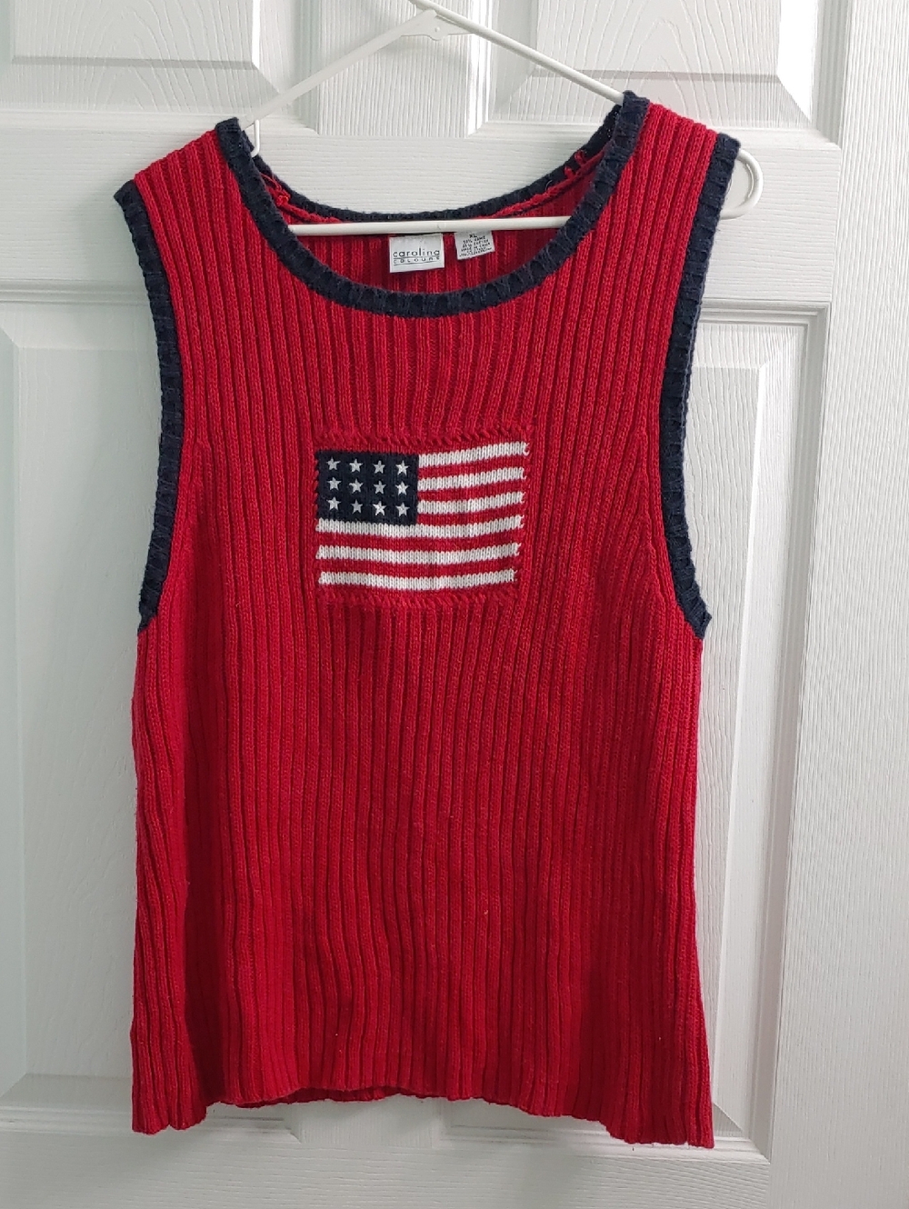 Vintage American Flag Sweater Vest Carolina Colours Red Knit Women's Size XL